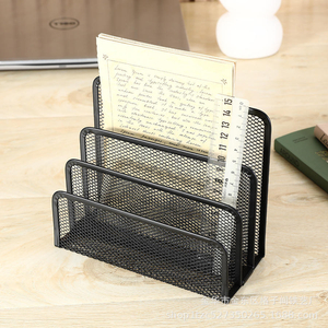 Desk Mail Organizer, Office Small Letter Sorter Desktop File Organizer Metal Mesh with 3 Vertical Upright Compartments