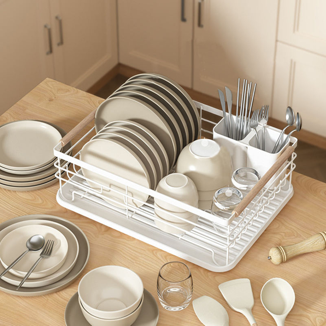 Space-Saving Carbon Steel Dish Drying Rack for Kitchen Countertops Cutlery Holder & Storage for Dishes