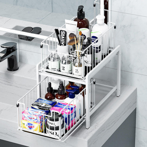 2 Tier Basket Drawer Organizer, Pull Out Under Sink Cabinets , Metal Home Organizer Shelf for Bathroom or Kitchen