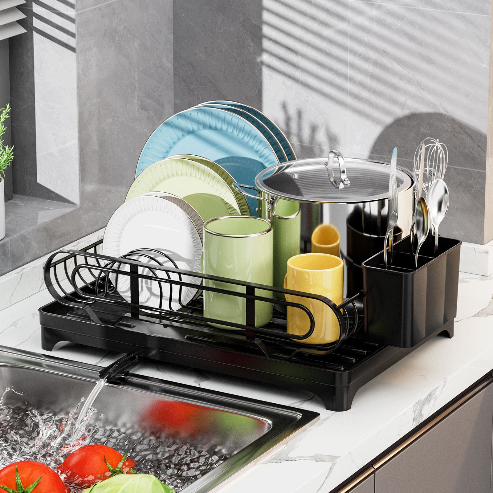 Crossing Standing Type Kitchen Dish Organizer Rack Chopsticks Sink Countertop Drainage Bowl Holder Easy