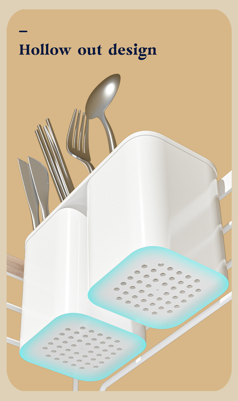 Space-Saving Carbon Steel Dish Drying Rack for Kitchen Countertops Cutlery Holder & Storage for Dishes