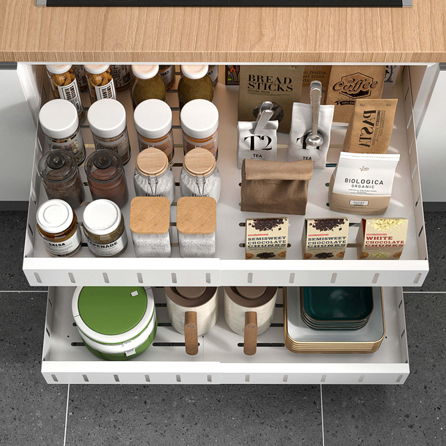 Single-Tier Expandable Metal Pull Out Drawers Standing Type Cabinet Organizer for Kitchen Dish and Bowl Holder