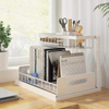 2-Tier Metal Sink Organizer Pull-Out Cabinet Organizer Slide-Out Sink Shelf Standing Type Installation Double Storage Shelves