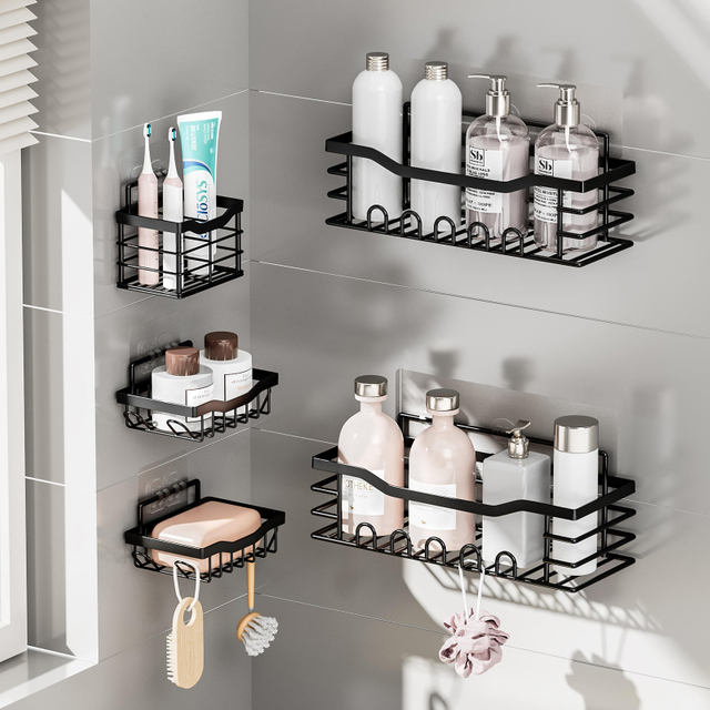 Wrought Iron Cross-Border No-Hole Wall-Mounted Toiletries Storage Racks Five-Shelf Bathroom Set