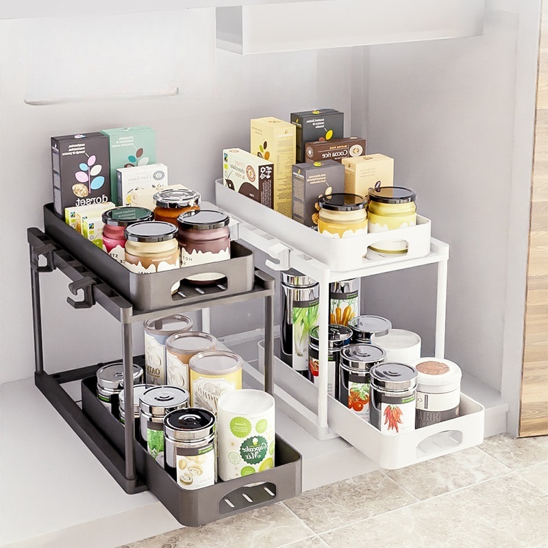 Multifunctional Cross-Border Sink Storage Rack Double Pull-Out Spice Drawer Box Bedroom/Living Room Kitchen Holder
