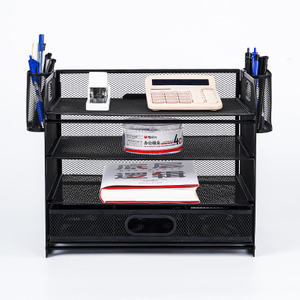 Letter Tray Paper Organizer 4-Tier Desk Organizer File Organizer Paper Holder with Handle, Metal Desktop Document Shelf