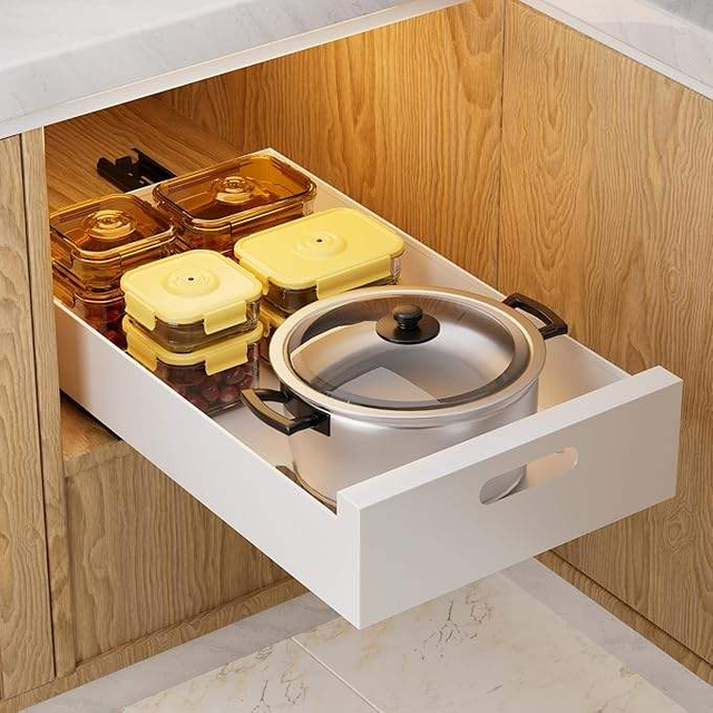 Pull Out Cabinet Organizer Adhesive Wide Sturdy Carbon Steel Pull Out Drawers for Cabinets