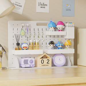 PVC Plastic Pegboard Shelf Standing Type Desktop Organizer Set for Living Room for Office Sundries Storage