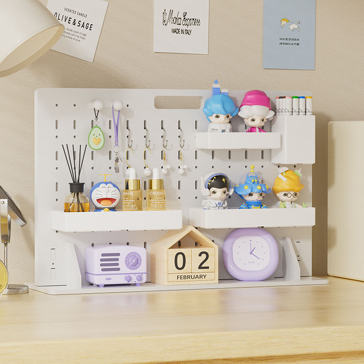 PVC Plastic Pegboard Shelf Standing Type Desktop Organizer Set for Living Room for Office Sundries Storage