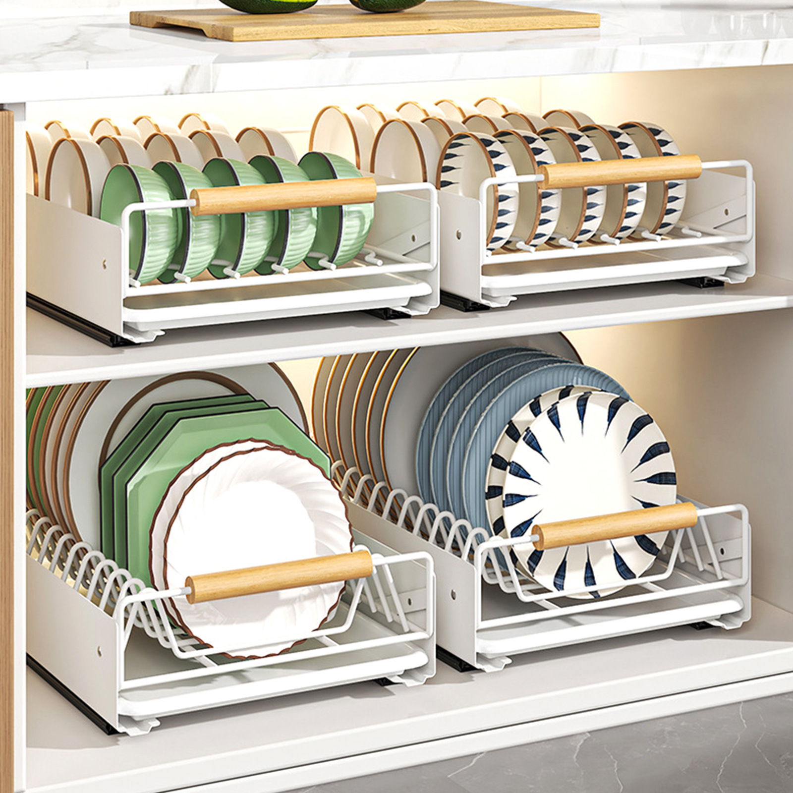 Single-Tier Pull-Out Dish Rack Cabinet Shelf Cross-Border Kitchen Organizer with Drain Efficient Storage Cupboard Organization