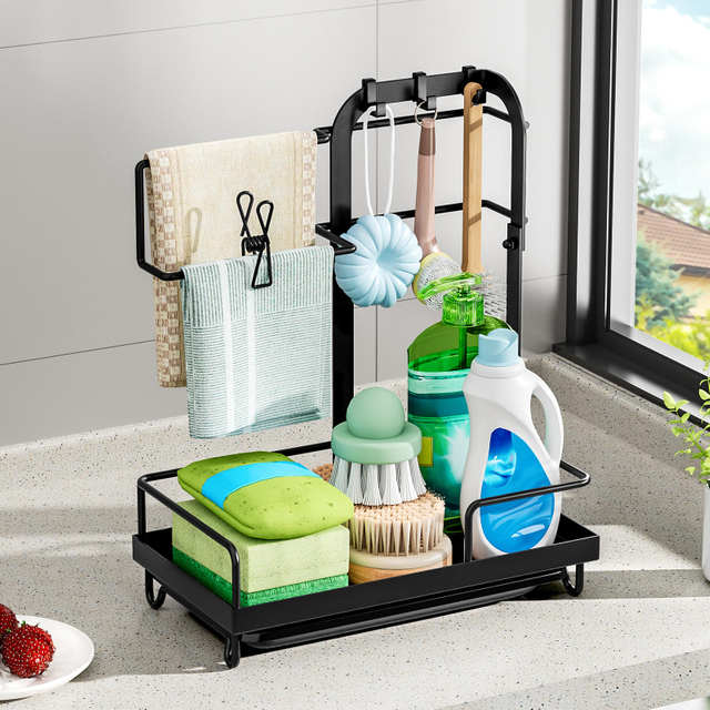 Kitchen Shelf With Rod Rag Towel Drainage Rack Storage Rack