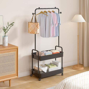Three-Tier Freestanding Metal Clothing Rack with Wheels Cozy Coat Trolley for Efficient Garment Storage