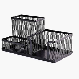 Pen Holder Desk Organizers Pencil Holder for Desk Black, 3 Compartments Metal Office Supply Organizer