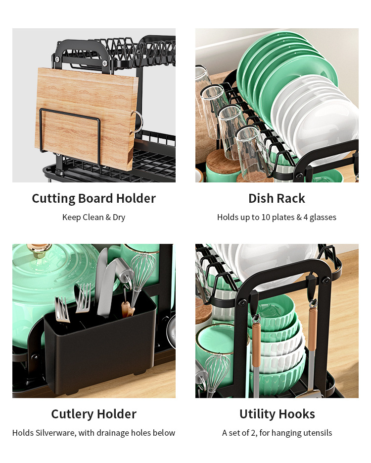 Cross-Border Kitchen Bowl Rack Home Anti-Rust Countertop Double Draining Bowl Rack Multi-Functional Dish Storage Racks
