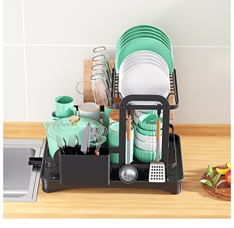 Cross-Border Kitchen Bowl Rack Home Anti-Rust Countertop Double Draining Bowl Rack Multi-Functional Dish Storage Racks