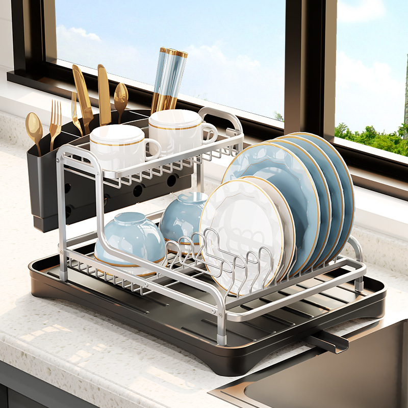 Multifunctional Kitchen Countertop Organizer Double Storage Rack Dish Chopsticks Draining Racks Single Holder Cutlery Dishes