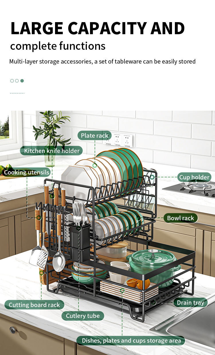 Cross-Border Multi-Functional Kitchen Anti-Rust Countertop Double Draining Bowl Dish Storage Racks
