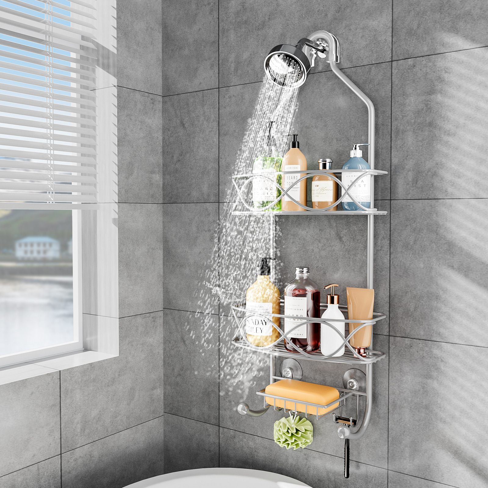 Cross Border Wrought Iron Shower Room Bathroom Rack Shower Head Shelf Hanging Shelf Organizer Shower Gel Shampoo Storage