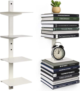 White Floating Bookshelf for Wall Mounted, 2 Tier Vertical Spine Book Tower