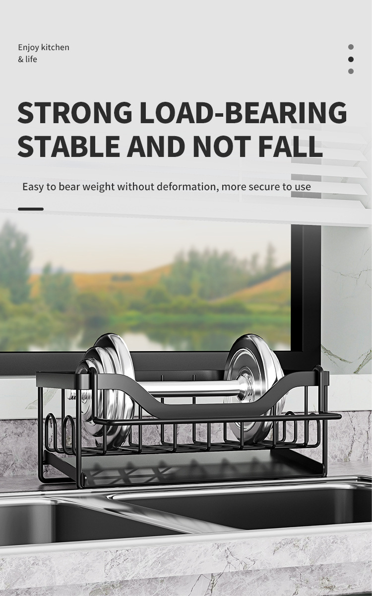 No-Hole Household Kitchen Countertop Sponge Draining Storage Rack Towel Bar + Hanging Stickers