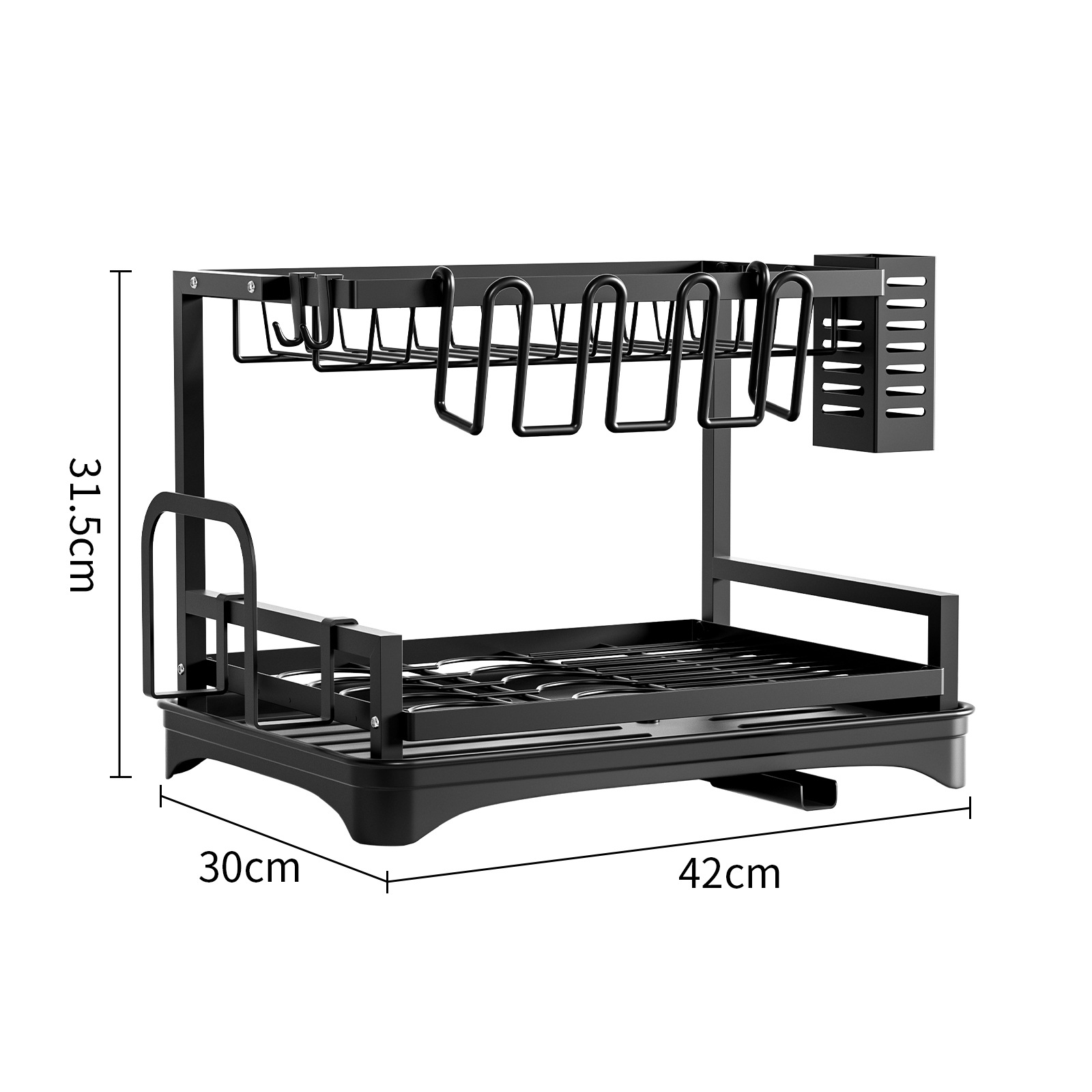 Wrought Iron Countertop Kitchen Sink Dish Holder Organizer with Fork Cutlery Box for Home Tableware Use