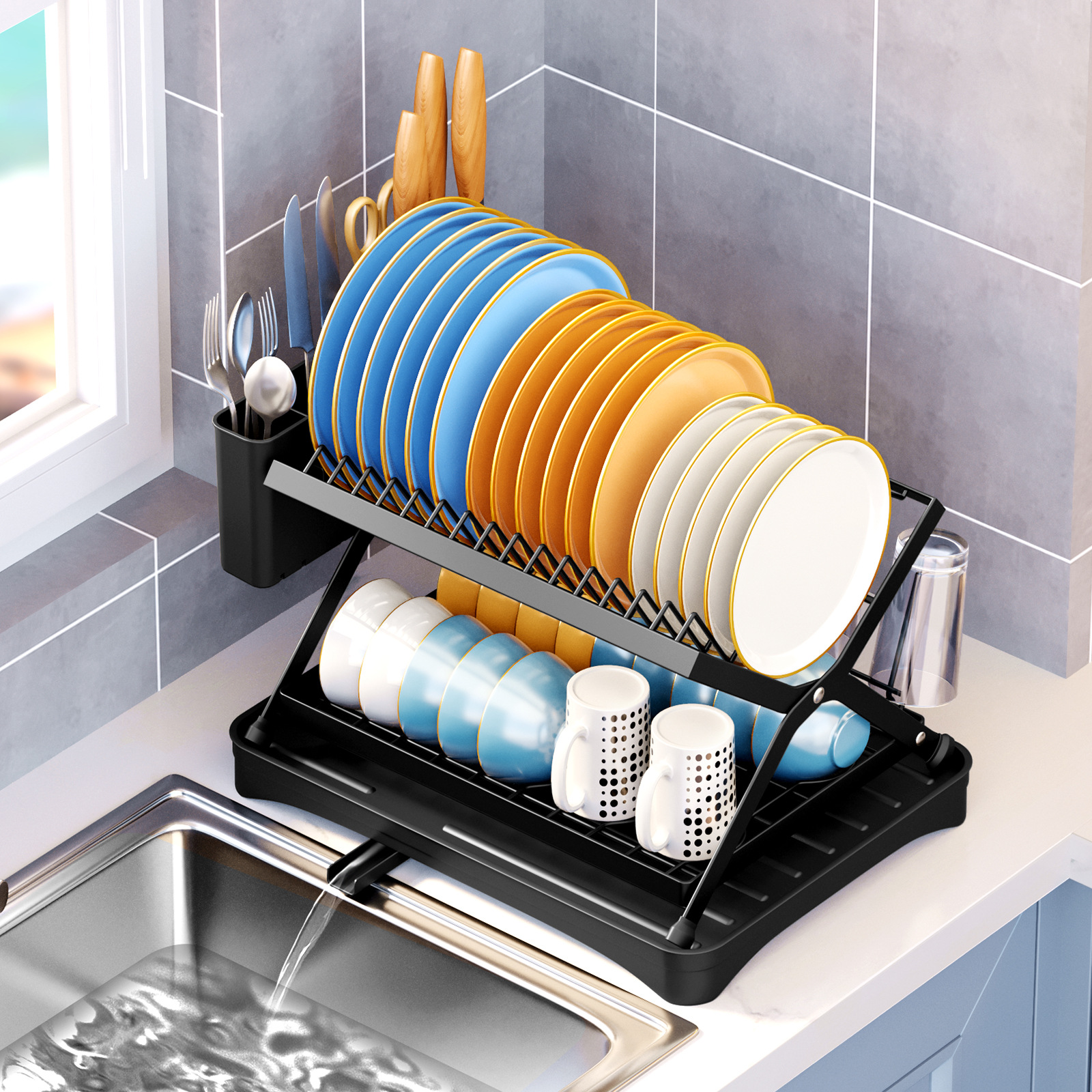 Cross-Border Kitchen Storage Dish Rack Home Countertop Multifunctional Storage Draining Put Bowl Organizing Organizer