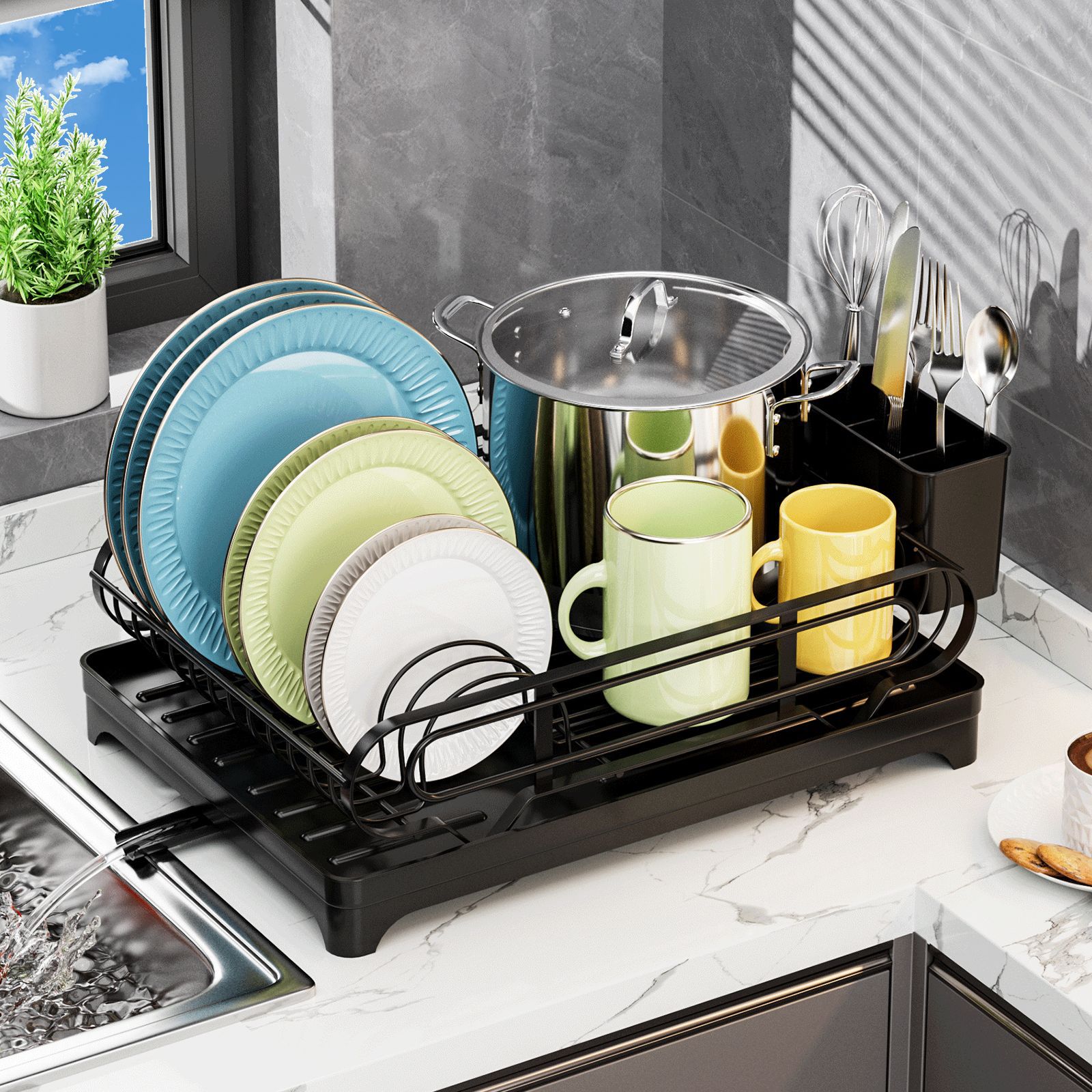Crossing Standing Type Kitchen Dish Organizer Rack Chopsticks Sink Countertop Drainage Bowl Holder Easy