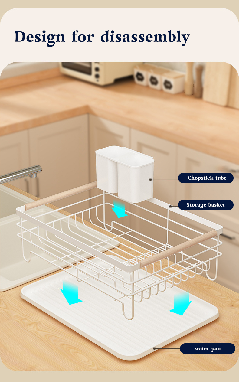 Space-Saving Carbon Steel Dish Drying Rack for Kitchen Countertops Cutlery Holder & Storage for Dishes