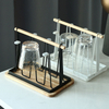 Household Storage Rack Glass Cup Holder 6 Hooks Cup Drying Rack With Wooden Tray