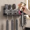 Gunmetal Gray Toothbrush Mouthwash Cup Hair Dryer Combo Organizer Wall Mounted No Punch Out