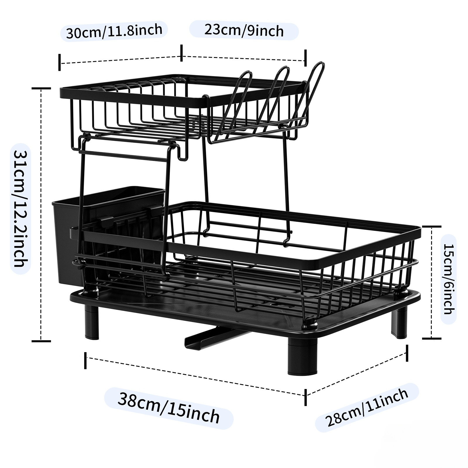 Kitchen Countertop Drying Rack with Double Tiers Household Chopsticks Knife Fork & Cup Storage Holder for Home Use