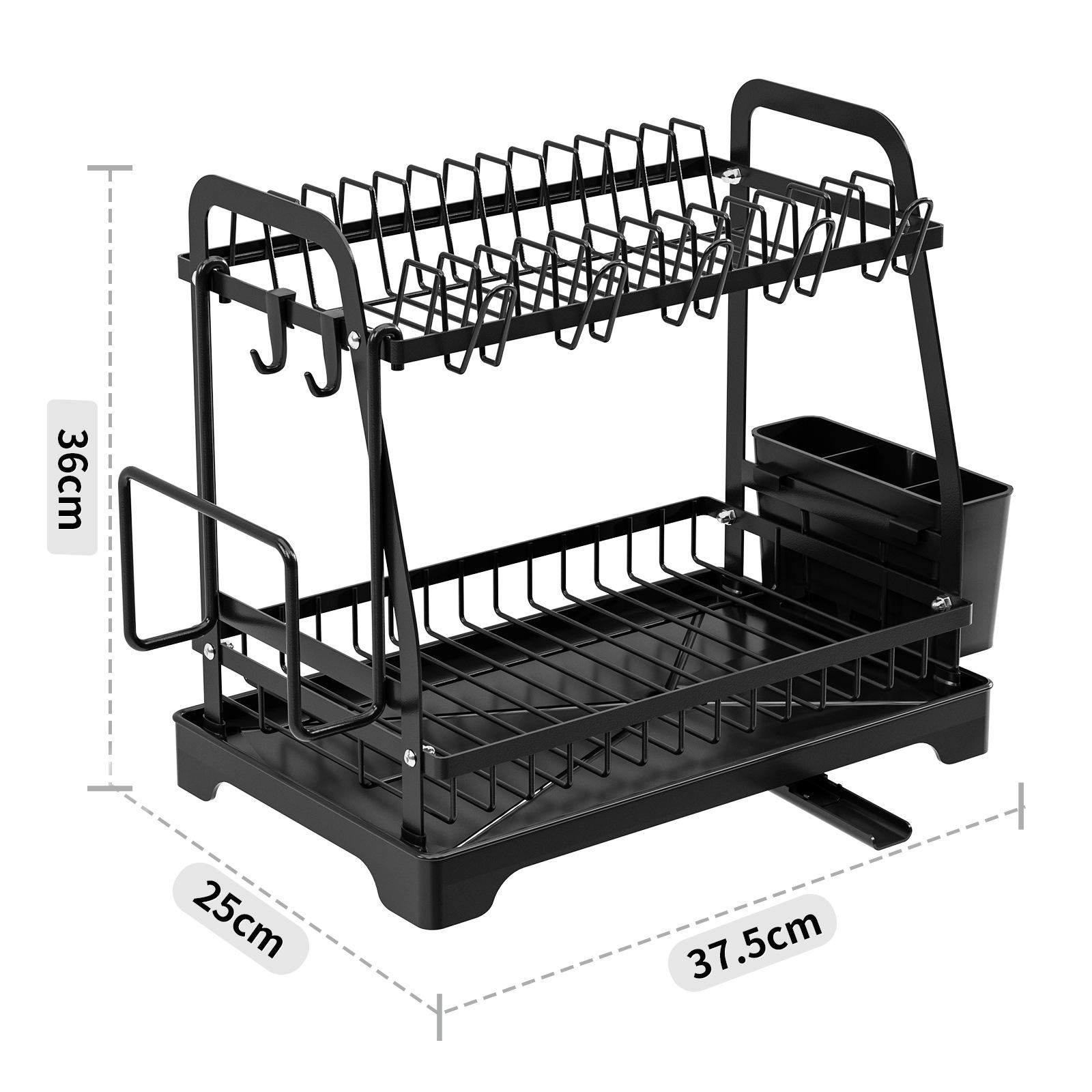 Kitchen Countertop Double Large Capacity Dish Rack Drainer Shelf Easy Assembly