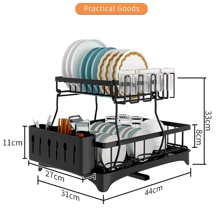 Kitchen Multifunctional Iron Wire Sink Dish Draining Racks Double Tiers Standing Type Drawer Holder Shelf Removable