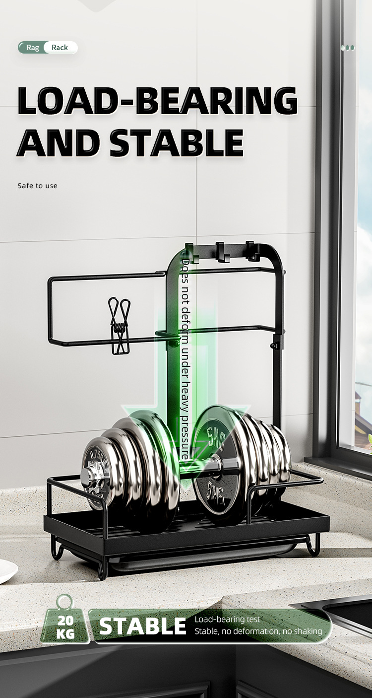 Kitchen Shelf With Rod Rag Towel Drainage Rack Storage Rack