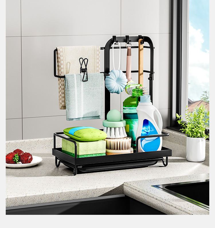 Kitchen Shelf With Rod Rag Towel Drainage Rack Storage Rack