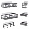 Wrought Iron Bathroom Wall Organizer with No-Punch Installation Sink Hooks and Shelf for Toilet Storage Set of Six