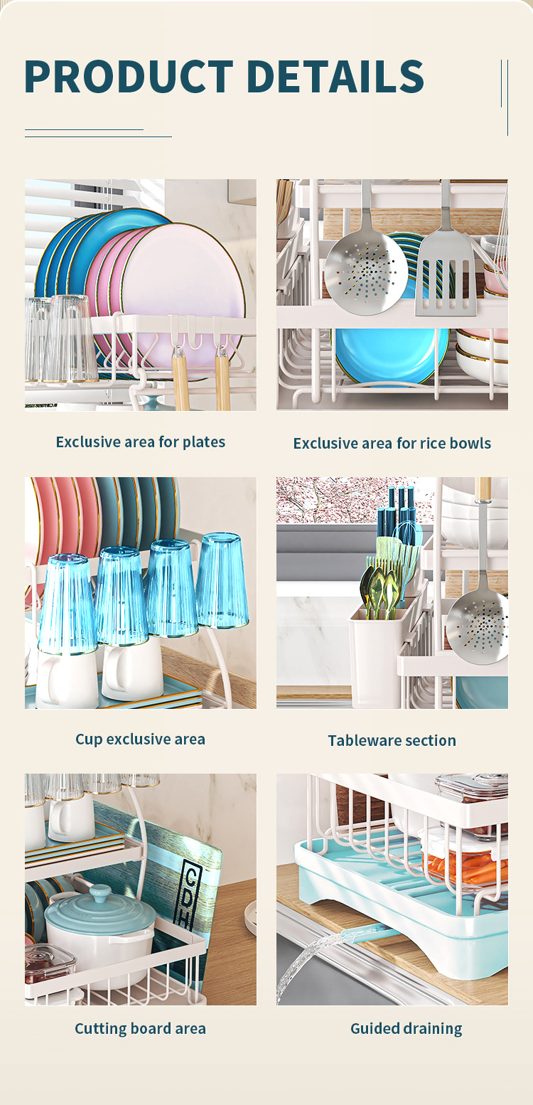 Multi-Functional Kitchen Anti-Rust Countertop Double Draining Bowl Dish Storage Racks
