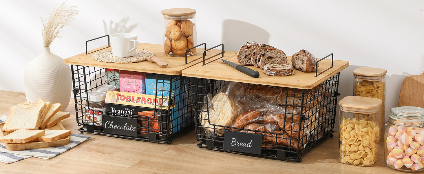 Cross-Border Carbon Steel Fruit Snacks Spices Vegetable Storage Basket Bamboo Kitchen Table Board Multilayer Shelves