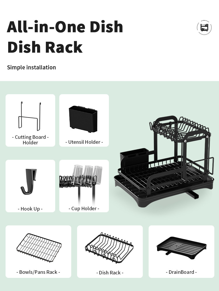 Cross-Border Kitchen Bowl Rack Home Anti-Rust Countertop Double Draining Bowl Rack Multi-Functional Dish Storage Racks