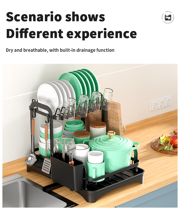 Cross-Border Kitchen Bowl Rack Home Anti-Rust Countertop Double Draining Bowl Rack Multi-Functional Dish Storage Racks