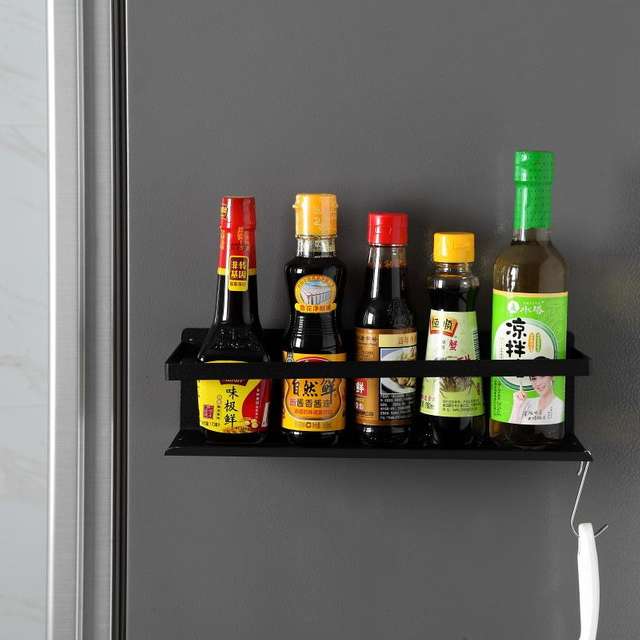 High Quality Kitchen Magnetism Spice Rack Carbon Steel Magnetic Storage Rack Refrigerator Side Shelf