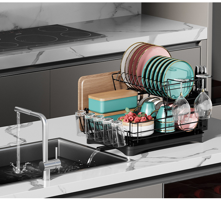Multifunctional Cross Border Double Dish Drainer Storage Rack Household Kitchen Cup Holder