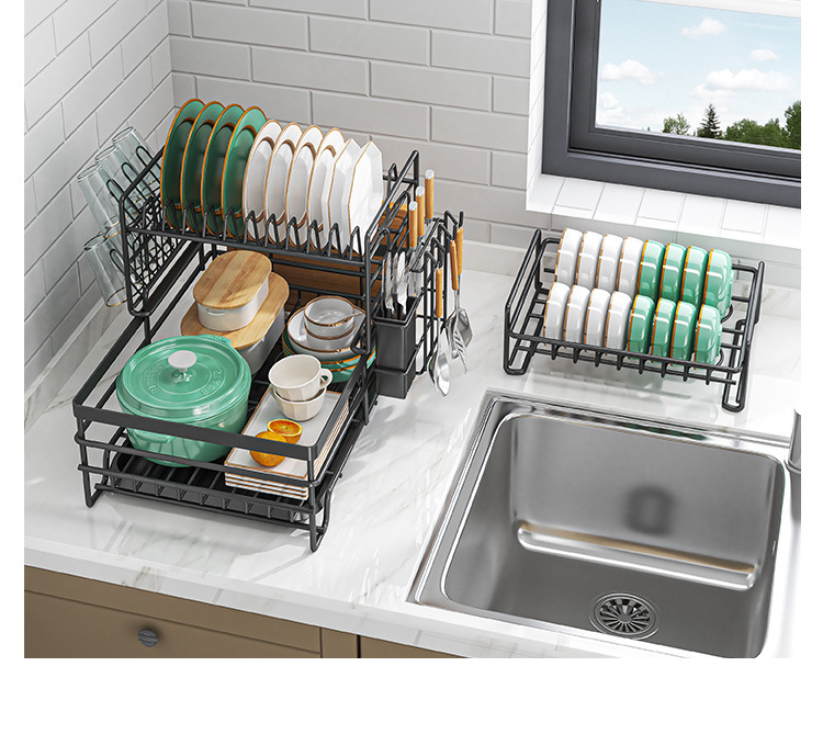 Cross-Border Multi-Functional Kitchen Anti-Rust Countertop Double Draining Bowl Dish Storage Racks