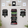 2-Tier Vertical Spine Book Tower Heavy-Duty Metal Bookshelf Home Office Floating Wall Mounted Book Organizers Sundries Storage