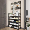 4-Tier Coat and Shoe Rack Entryway Coat Rack with 8 Hooks Shoes Organizer for Living Room, Bedroom, Office