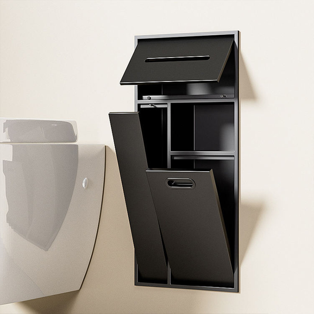 Bathroom Waterproof Niche Multifunctional Wall Storage Built-In Stainless Steel Trash Cans