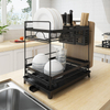 Two Tier Detachable Cross-Border New Kitchen Stainless Steel Draining Rack With Adjustable Catch Tray Black and White
