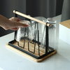 Household Storage Rack Glass Cup Holder 6 Hooks Cup Drying Rack With Wooden Tray