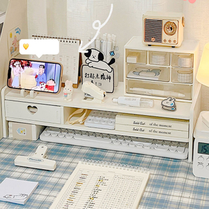 Computer Booster Stand Monitor Support Stand PVC Storage Holders & Racks Customized Logo Multifunction White Plastic Storage