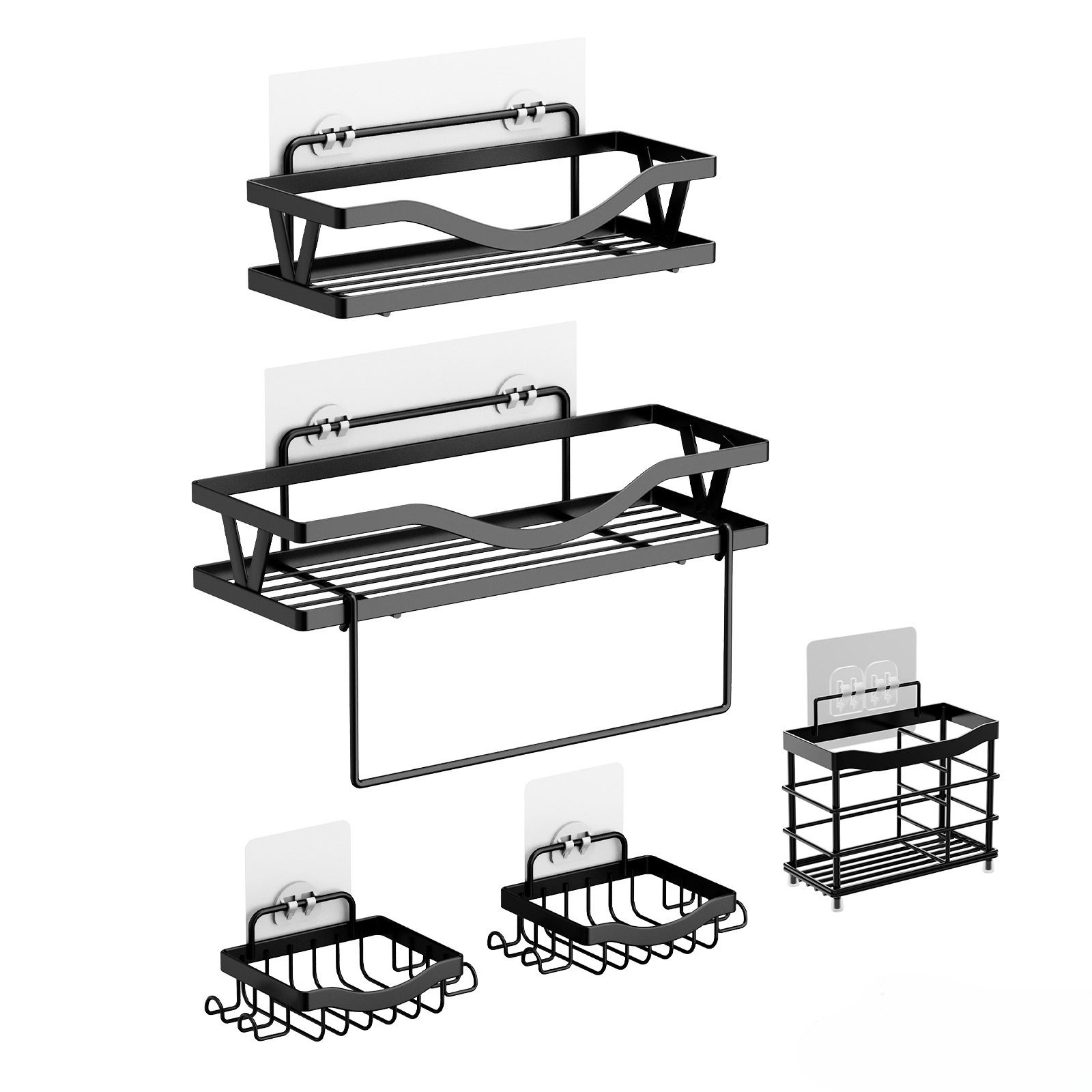 Modern Five-Piece No-Hole Wall-Mounted Bathroom Shelf Set Cross-Border Toiletries Storage Racks OEM Design